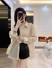 法式高级感小众褶皱设计感薄款宽松微透衬衫