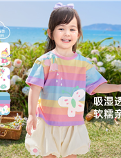 夏季女童短袖t恤儿童萌趣透气宝宝上衣圆领童装露营