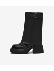 冬款时髦潮流街拍时装靴粗跟圆头女中靴